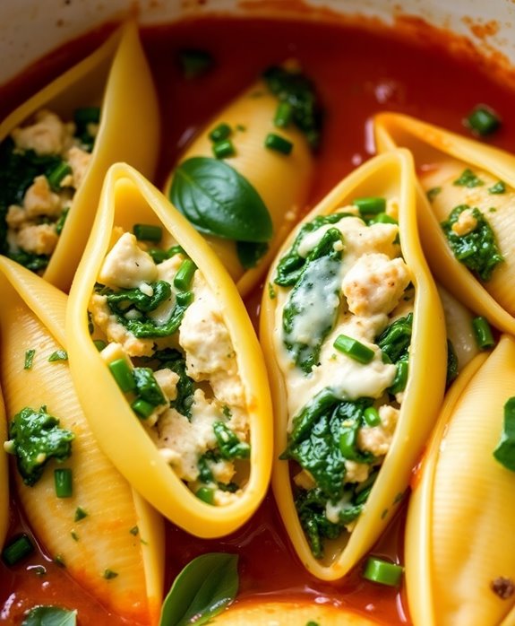 chicken and spinach shells