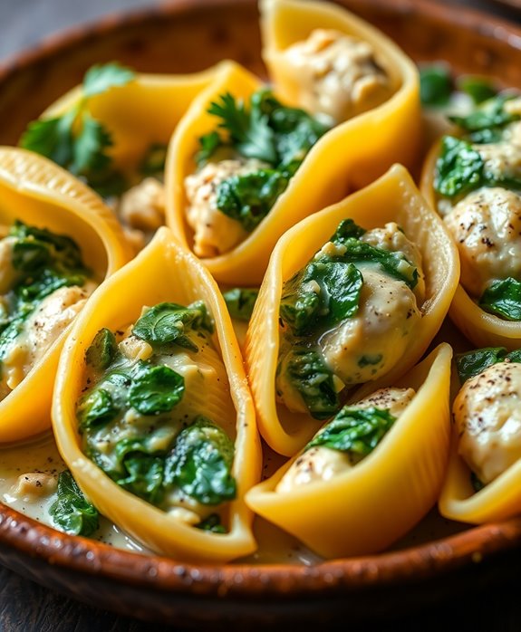 creamy spinach chicken shells