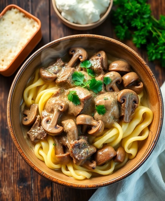 hearty beef mushroom stroganoff