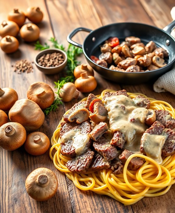 hearty beef mushroom stroganoff